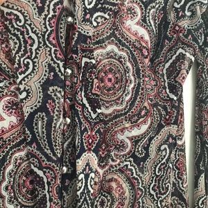 INC Button down navy, white, pink blouse